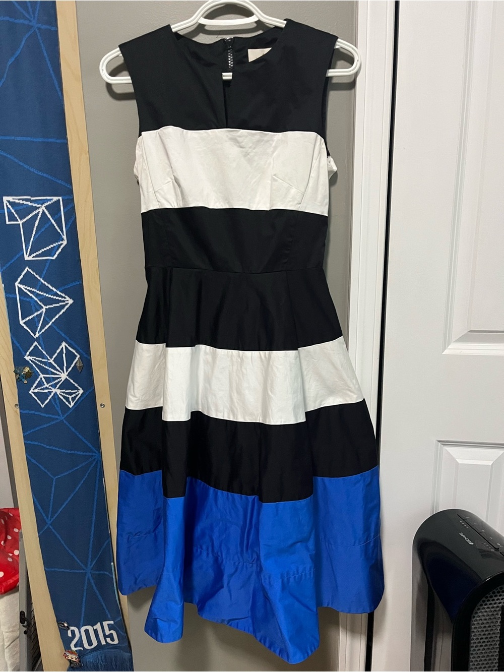 Kate Spade Black, White & Blue Striped Colour Blocked Dress